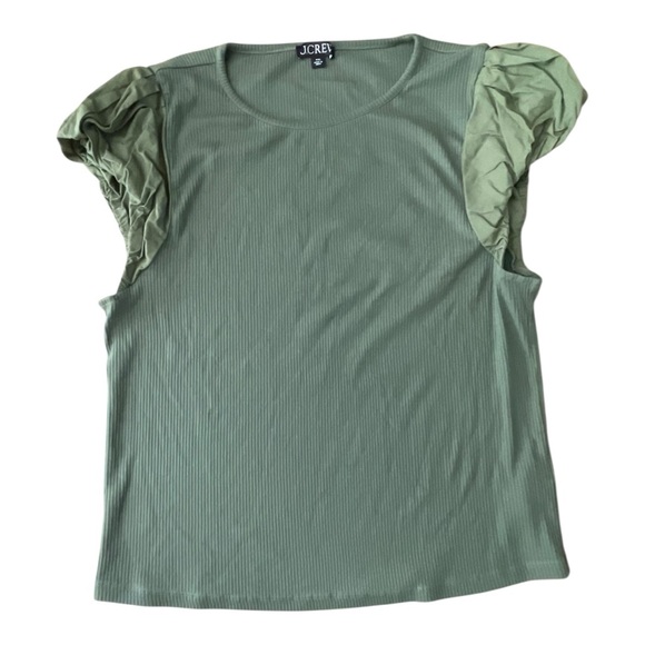 J. Crew Olive Green Women's Top ribbed knit top with ruffled sleeves Size XXL - Picture 4 of 9